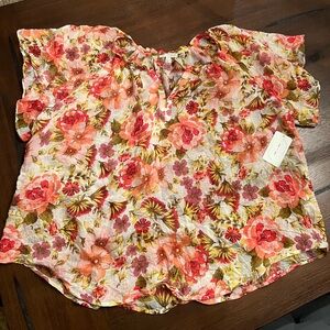 NWT FIG & FLOWER Anthropologie 2X Plus Size Floral Short Sleeve Top Spring
